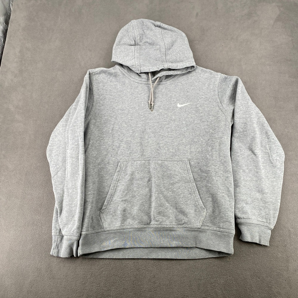 Nike Mens Pullover Hoodie Gray Heather Embroidered Swoosh Fleece Lined 7285